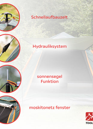 Toolbrothers Outdoor Camping-Set Tente pour 2-4 personnes Tente hydraulique Pop-Up + équipement de camping 13 pcs.