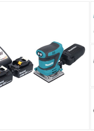 Makita DBO 484 RG Akku Schwingschleifer 18 V 112 x 102 mm + 2x Akku 6,0 Ah + Ladegerät