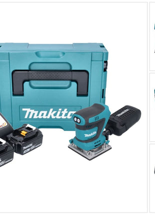 Makita DBO 484 RFJ Akku Schwingschleifer 18 V 112 x 102 mm + 2x Akku 3,0 Ah + Ladegerät + Makpac