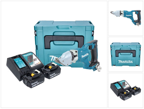 Makita DJS 200 RGJ Akku Blechschere 18 V 2,0 mm Brushless + 2x Akku 6,0 Ah + Ladegerät + Makpac