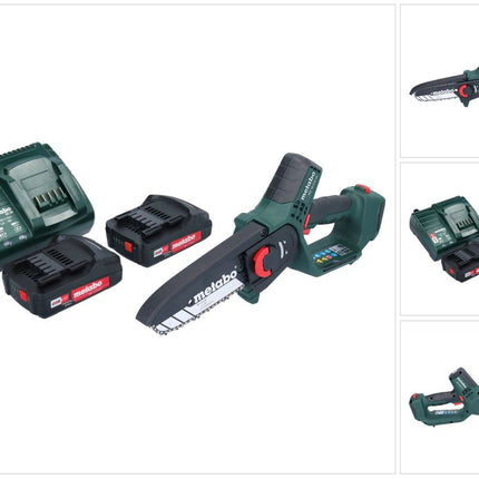 Metabo MS 18 LTX 15 Motosega a batteria 18 V 15 cm 5 m/s + 2x batteria 2,0 Ah + caricabatterie