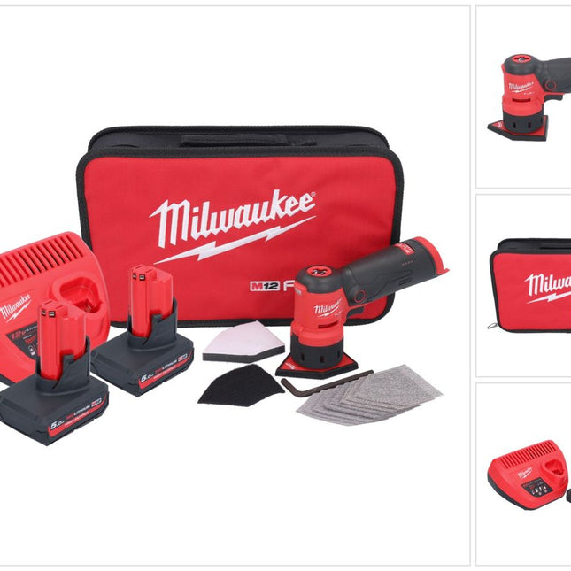 Milwaukee M12 FDSS-502B Akku Punktschleifer 12 V 88,8 x 63,5 mm + 2x Akku 5,0 Ah + Ladegerät