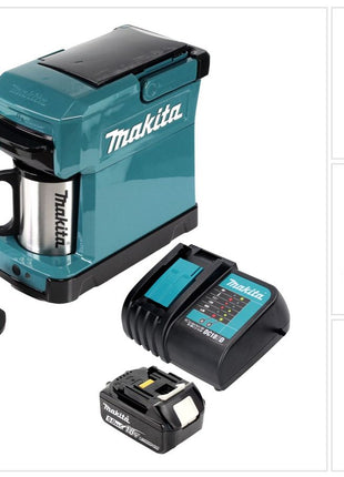 Cafetera Makita DCM 501 RT a batería, portátil + 1 batería de 5,0 Ah y cargador