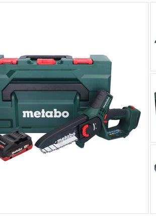 Metabo MS 18 LTX 15 Akku Gehölzsäge 18 V 15 cm 5 m/s + 2x Akku 4,0 Ah + Ladegerät + metaBOX