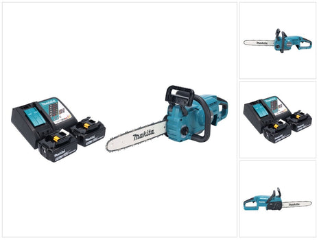 Makita DUC 357 RT2X2 Trononneuse d'elagage sans fil 18 V 35 cm 7,7 m/s Brushless + 2x batterie 5,0 Ah + kit chargeur