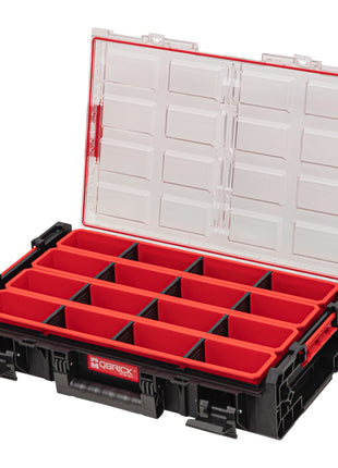 Qbrick System ONE Organizer XL 2.0 Long Bin stapelbar 582 x 387 x 131 mm 13,5 l IP66 mit 4 Inlays und 12 Trennwände