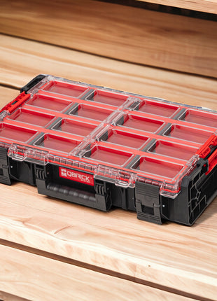 Qbrick System ONE Organizer XL 2.0 Long Bin stapelbar 582 x 387 x 131 mm 13,5 l IP66 mit 4 Inlays und 12 Trennwände