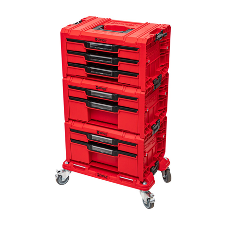 Qbrick System PRO Set de taller de cajones 3 ROJO ULTRA HD + 2x Cajón 2 Caja de herramientas + 1x Cajón 3 Caja de herramientas + Plataforma rodante