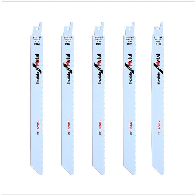 Bosch 5 Säbelsägeblätter 225 mm Flexible for Metal S 1122 BF / S1122BF ( 2608656019 ) - Toolbrothers