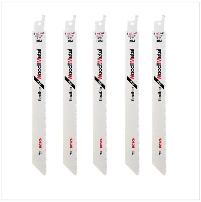 Bosch 5 Säbelsägeblätter 200 mm Flexible for Wood and Metal S 1022 HF / S1022HF( 2608656636 ) - Toolbrothers