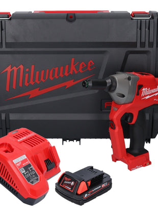 Riveteuse aveugle sur batterie Milwaukee M18 ONEFPRT-201X 18 V 20 kN sans balais + 1x batterie 2,0 Ah + chargeur + boîtier HD