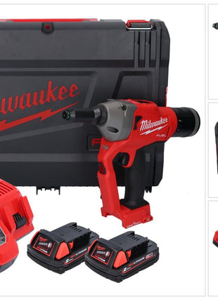 Riveteuse aveugle sur batterie Milwaukee M18 ONEFPRT-202X 18 V 20 kN brushless (4933478602) + 2x batterie 2,0 Ah + chargeur + boîtier HD