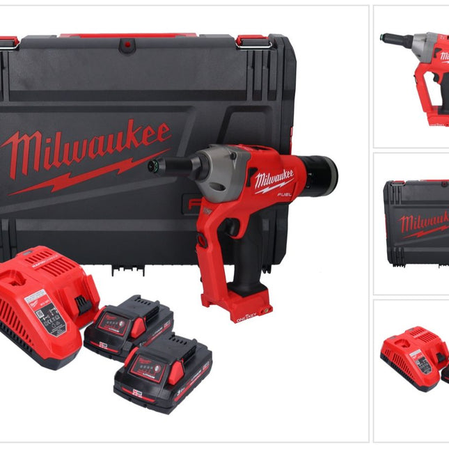 Rivettatrice cieca a batteria Milwaukee M18 ONEFPRT-302X 18 V 20 kN brushless + 2x batteria ricaricabile 3,0 Ah + caricabatterie + scatola HD