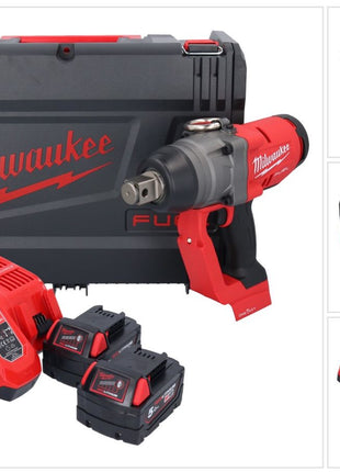 Llave de impacto inalámbrica Milwaukee M18 ONEFHIWF1-502X 18 V 2033 Nm 1″ sin escobillas + 2x batería 5,0 Ah + cargador + caja HD