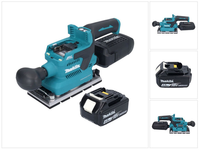Makita DBO 381 M1U 18 V 93 x 185 mm Levigatrice vibrante a batteria senza spazzole + 1 batteria da 4,0 Ah - senza caricabatterie