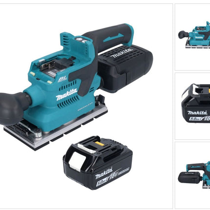 Makita DBO 381 T1U 18 V 93 x 185 mm Levigatrice vibrante a batteria senza spazzole + 1x batteria 5,0 Ah - senza caricabatteria