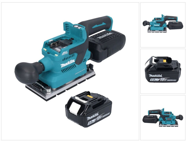 Makita DBO 381 T1U 18 V 93 x 185 mm Levigatrice vibrante a batteria senza spazzole + 1x batteria 5,0 Ah - senza caricabatteria