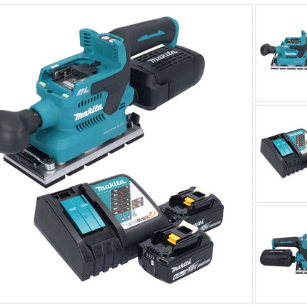 Makita DBO 381 RGU Akku Schwingschleifer 18 V 93 x 185 mm Brushless + 2x Akku 6,0 Ah + Ladegerät