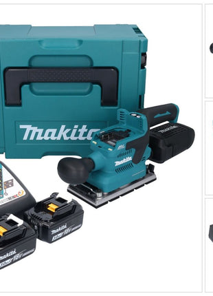 Makita DBO 381 RFJU Akku Schwingschleifer 18 V 93 x 185 mm Brushless + 2x Akku 3,0 Ah + Ladegerät + Makpac