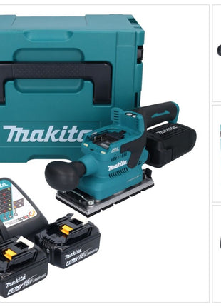 Makita DBO 381 RMJU Akku Schwingschleifer 18 V 93 x 185 mm Brushless + 2x Akku 4,0 Ah + Ladegerät + Makpac