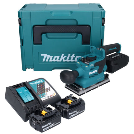 Makita DBO 381 RMJU 18 V 93 x 185 mm Levigatrice vibrante a batteria senza spazzole + 2x batteria 4,0 Ah + caricabatterie + Makpac