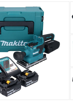 Makita DBO 381 RTJU Akku Schwingschleifer 18 V 93 x 185 mm Brushless + 2x Akku 5,0 Ah + Ladegerät + Makpac