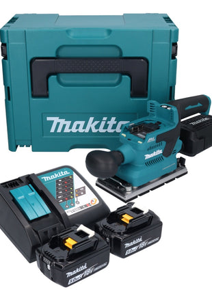 Makita DBO 381 RTJU Akku Schwingschleifer 18 V 93 x 185 mm Brushless + 2x Akku 5,0 Ah + Ladegerät + Makpac