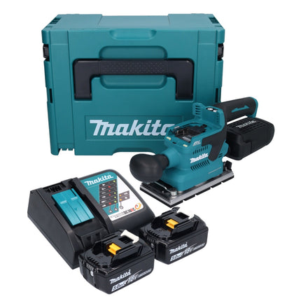 Makita DBO 381 RTJU 18 V 93 x 185 mm Vibrofinitrice a batteria senza spazzole + 2 batterie da 5,0 Ah + caricabatterie + Makpac