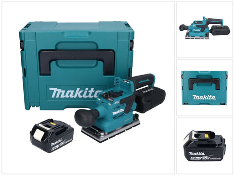 Makita DBO 381 G1JU 18 V 93 x 185 mm Levigatrice vibrante a batteria senza spazzole + 1x batteria da 6,0 Ah + Makpac - senza caricabatterie