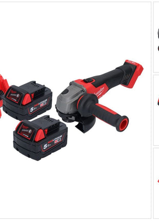 Milwaukee M18 FSAG125X-502 Akumulatorowa szlifierka kątowa 18 V 125 mm bezszczotkowa + 2x akumulator 5,0 Ah + ładowarka