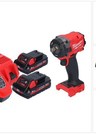 Llave de impacto a batería Milwaukee M18 FIW2F12-302 18 V 339 Nm 1/2" sin escobillas + 2x baterías 3,0 Ah + cargador