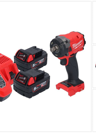 Clé à chocs sans fil Milwaukee M18 FIW2F12-502 18 V 339 Nm 1/2" brushless + 2x batterie 5,0 Ah + chargeur