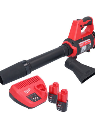 Soplador a batería Milwaukee M12 BBL-202 12 V + 2x baterías 2.0 Ah + cargador