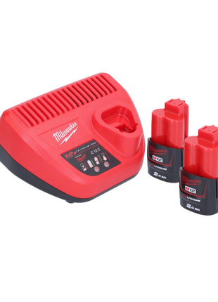 Soplador a batería Milwaukee M12 BBL-202 12 V + 2x baterías 2.0 Ah + cargador