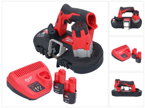 Sierra de cinta a batería Milwaukee M12 BS-202 12 V 41 x 41 mm + 2x baterías 2,0 Ah + cargador