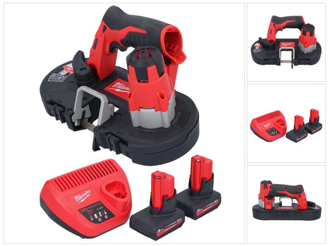 Sierra de cinta a batería Milwaukee M12 BS-502 12 V 41 x 41 mm + 2x baterías 5,0 Ah + cargador