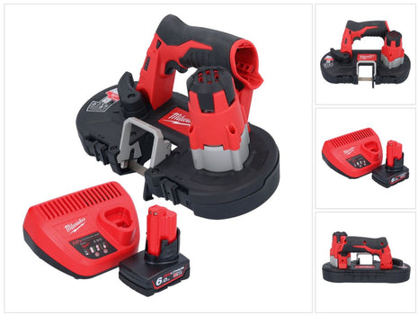 Sierra de cinta a batería Milwaukee M12 BS-601 12 V 41 x 41 mm + 1x batería 6,0 Ah + cargador