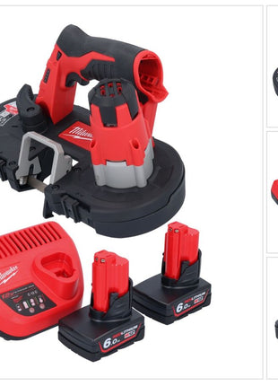 Scie à ruban à batterie Milwaukee M12 BS-602 12 V 41 x 41 mm + 2x batteries 6,0 Ah + chargeur