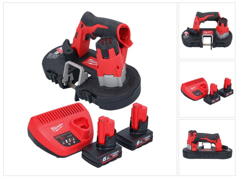 Sierra de cinta a batería Milwaukee M12 BS-602 12 V 41 x 41 mm + 2x baterías 6,0 Ah + cargador