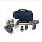 Bosch GSR 10,8-2-Li Professional Akku Bohrschrauber mit 2 x Akku 2,0 Ah, Ladegerät und 39 tlg. Zubehör in Tasche - Toolbrothers