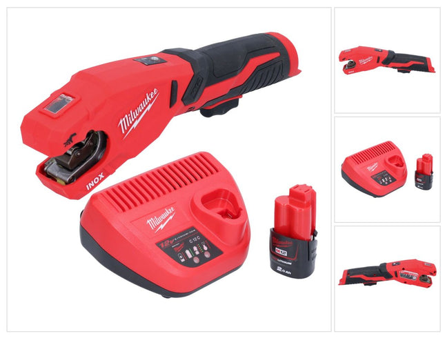 Milwaukee M12 PCSS-201 tagliatubi a batteria in acciaio inox 12 V 12 - 28 mm + 1x batteria ricaricabile 2,0 Ah + caricatore