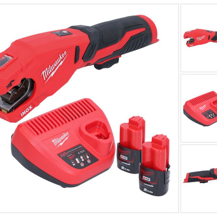 Milwaukee M12 PCSS-202 tagliatubi a batteria in acciaio inox 12 V 12 - 28 mm + 2x batteria ricaricabile 2,0 Ah + caricabatterie