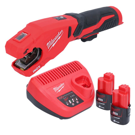 Milwaukee M12 PCSS-202 tagliatubi a batteria in acciaio inox 12 V 12 - 28 mm + 2x batteria ricaricabile 2,0 Ah + caricabatterie