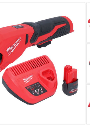 Milwaukee M12 PCSS-251 Akku Edelstahl Rohrabschneider 12 V 12 - 28 mm + 1x Akku 2,5 Ah + Ladegerät