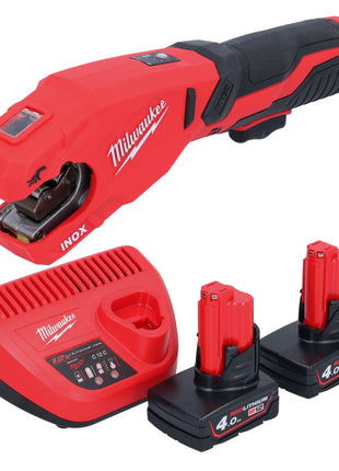 Milwaukee M12 PCSS-402 Akku Edelstahl Rohrabschneider 12 V 12 - 28 mm + 2x Akku 4,0 Ah + Ladegerät