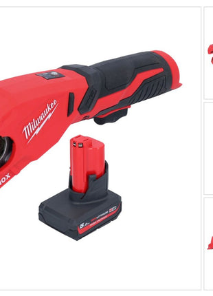 Milwaukee M12 PCSS-501 akumulatorowy obcinak do rur ze stali nierdzewnej 12 V 12 - 28 mm + 1x akumulator 5,0 Ah - bez ładowarki