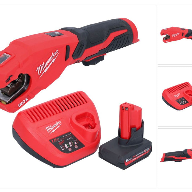 Milwaukee M12 PCSS-501 tagliatubi a batteria in acciaio inox 12 V 12 - 28 mm + 1x batteria ricaricabile 5,0 Ah + caricatore