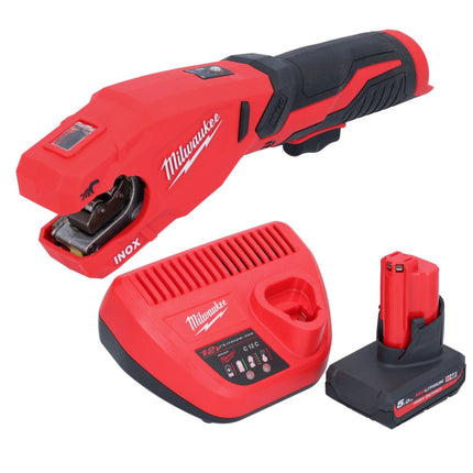 Milwaukee M12 PCSS-501 tagliatubi a batteria in acciaio inox 12 V 12 - 28 mm + 1x batteria ricaricabile 5,0 Ah + caricatore