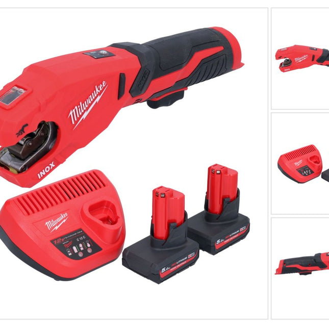 Milwaukee M12 PCSS-502 Akku Edelstahl Rohrabschneider 12 V 12 - 28 mm + 2x Akku 5,0 Ah + Ladegerät