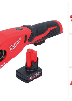 Milwaukee M12 PCSS-601 Akku Edelstahl Rohrabschneider 12 V 12 - 28 mm + 1x Akku 6,0 Ah - ohne Ladegerät